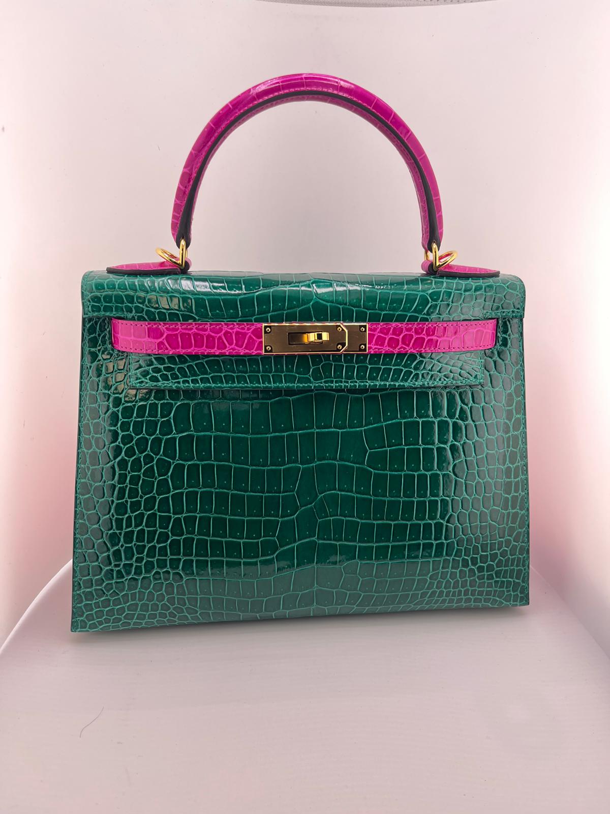 HERMES KELLY 28 SPECIAL ORDER VERDE/FUCSIA