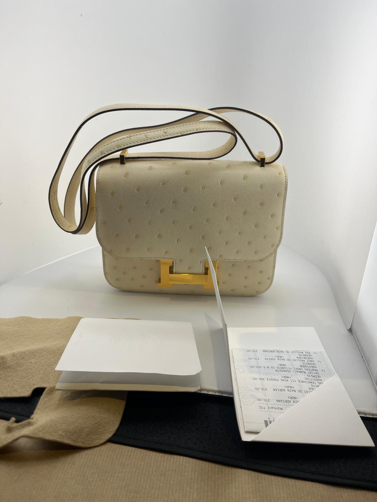 HERMES MINI CONSTANCE STRUZZO PANNA