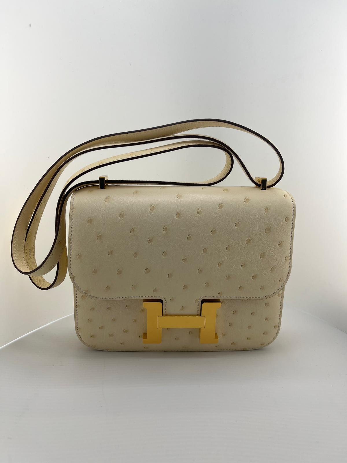 HERMES MINI CONSTANCE STRUZZO PANNA