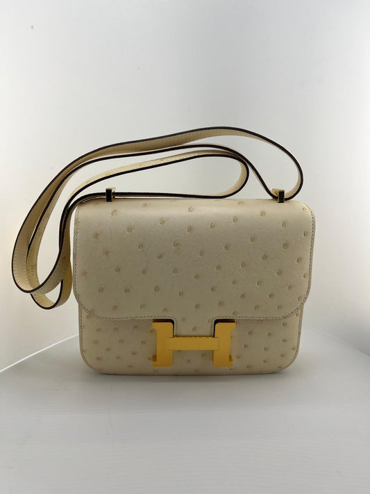 HERMES MINI CONSTANCE STRUZZO PANNA