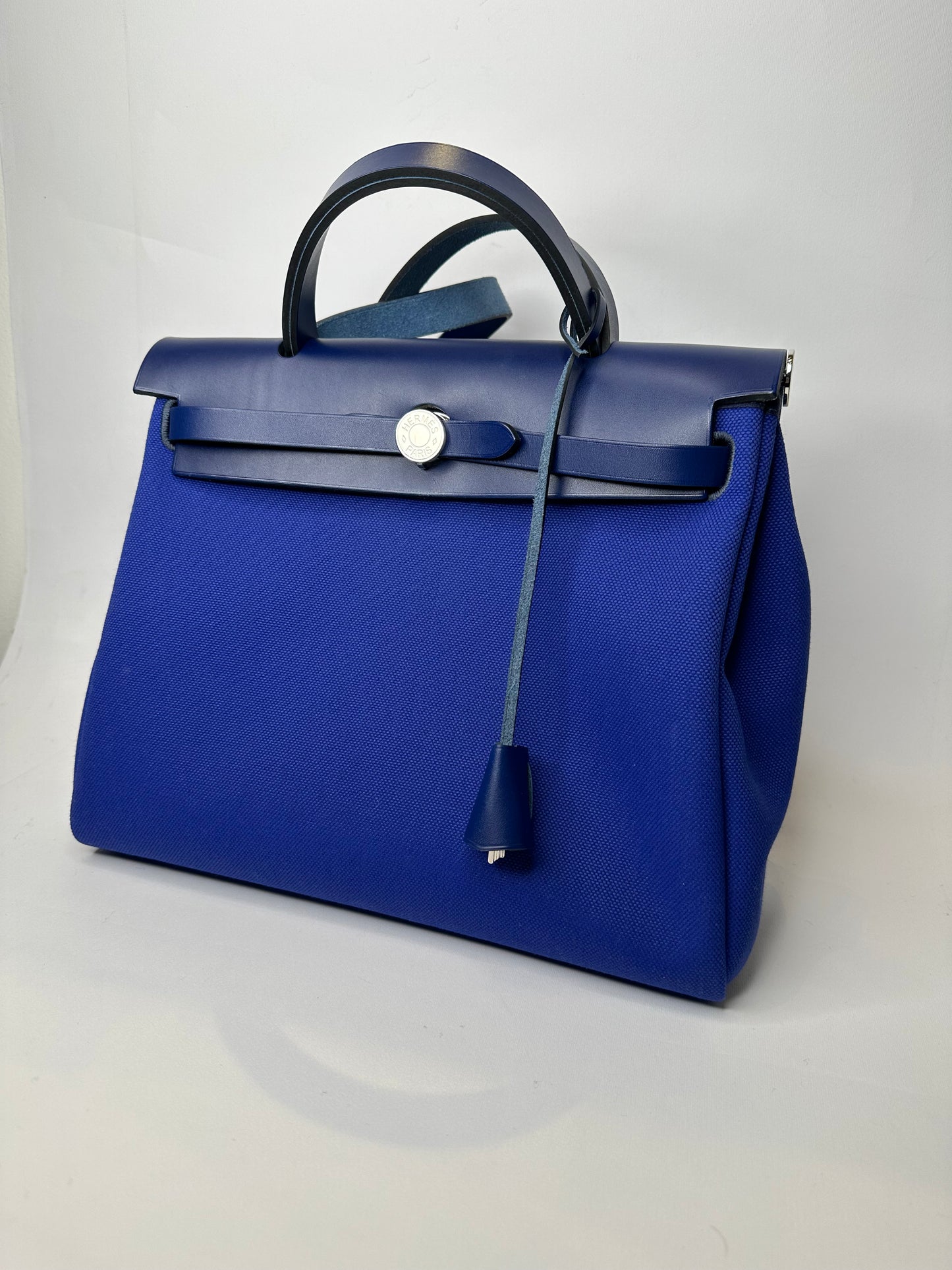 HERMES HERBAG ZIP 31 TOILE  BLU