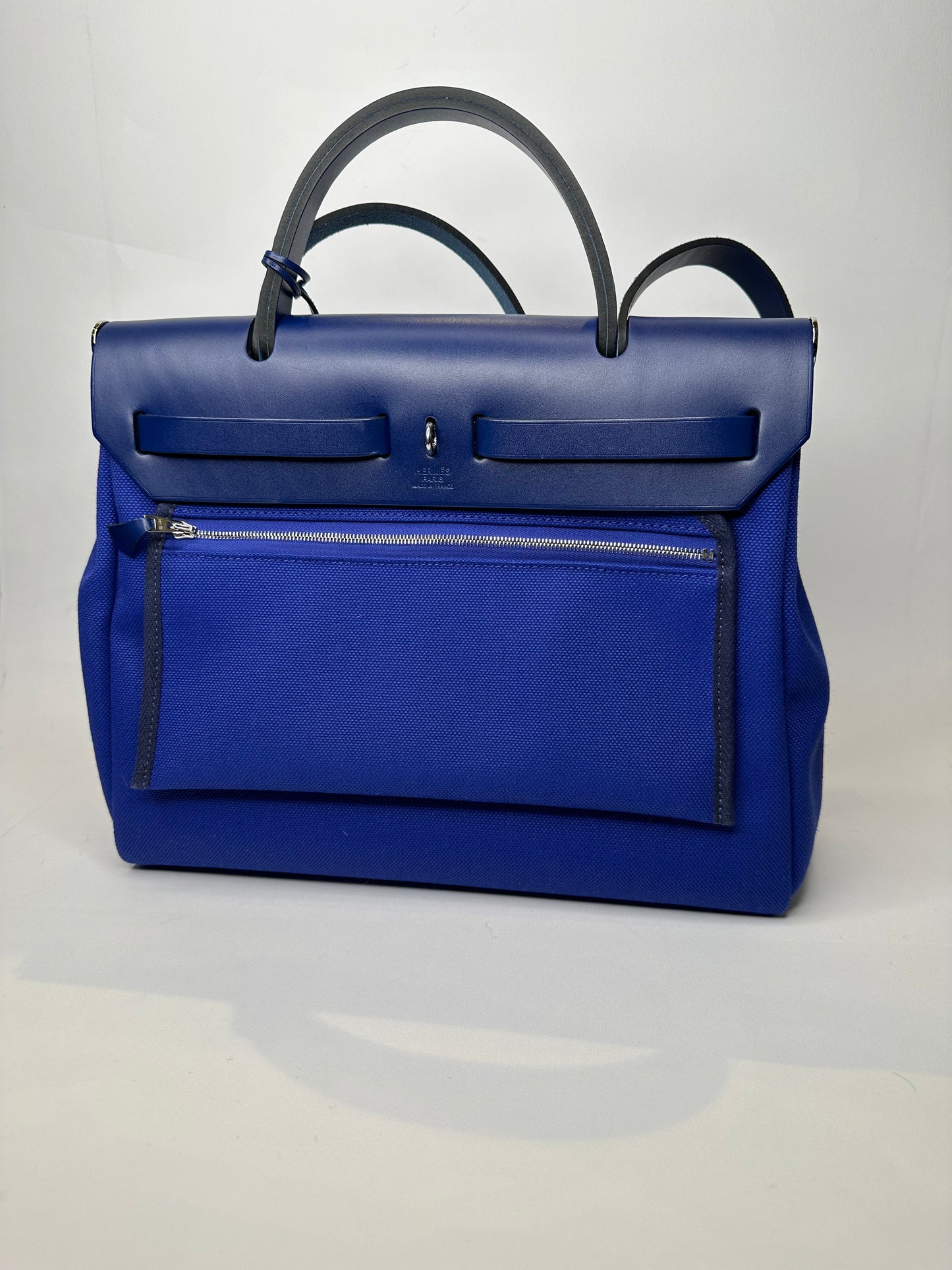 HERMES HERBAG ZIP 31 TOILE  BLU