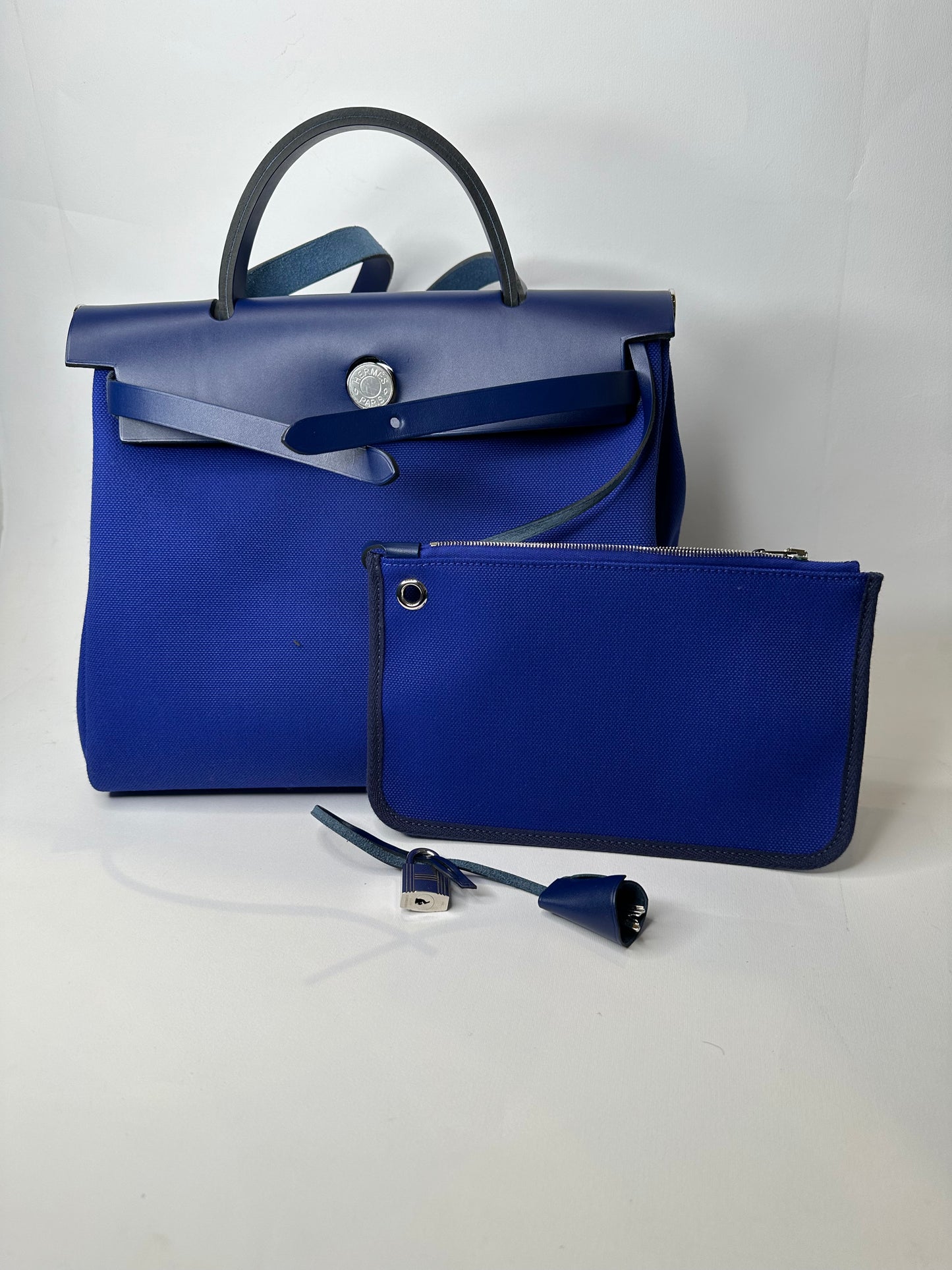 HERMES HERBAG ZIP 31 TOILE  BLU