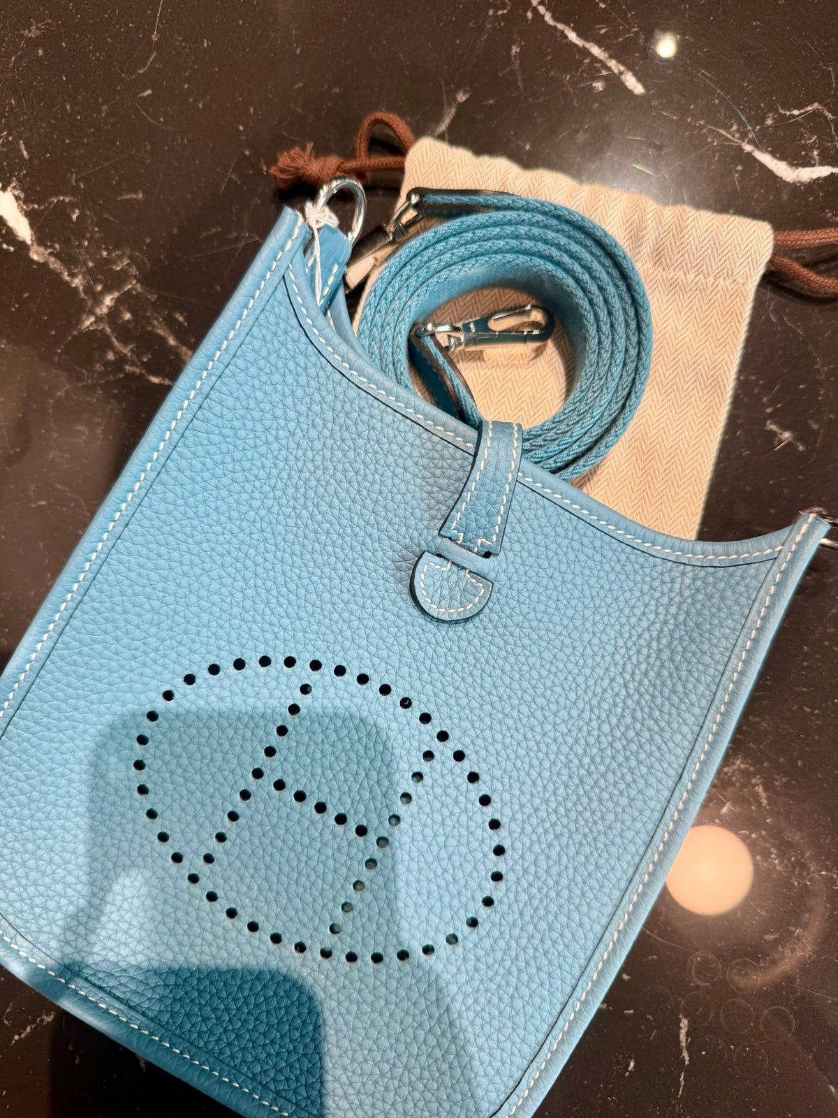 Hermès Mini Evelyne Blue Jean